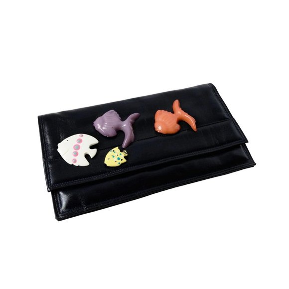 Cara Navy Clutch Bag Custom Fish Sea Pinned Purse Vintage Accessories - Picture 3 of 11